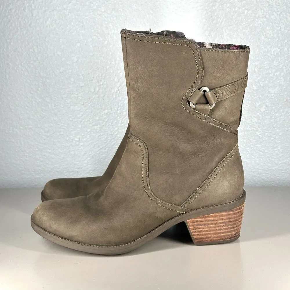 TEVA FOXY MID CALF Women’s Size 8 Boots Leather Olive Green Zipper - Picture 4 of 13